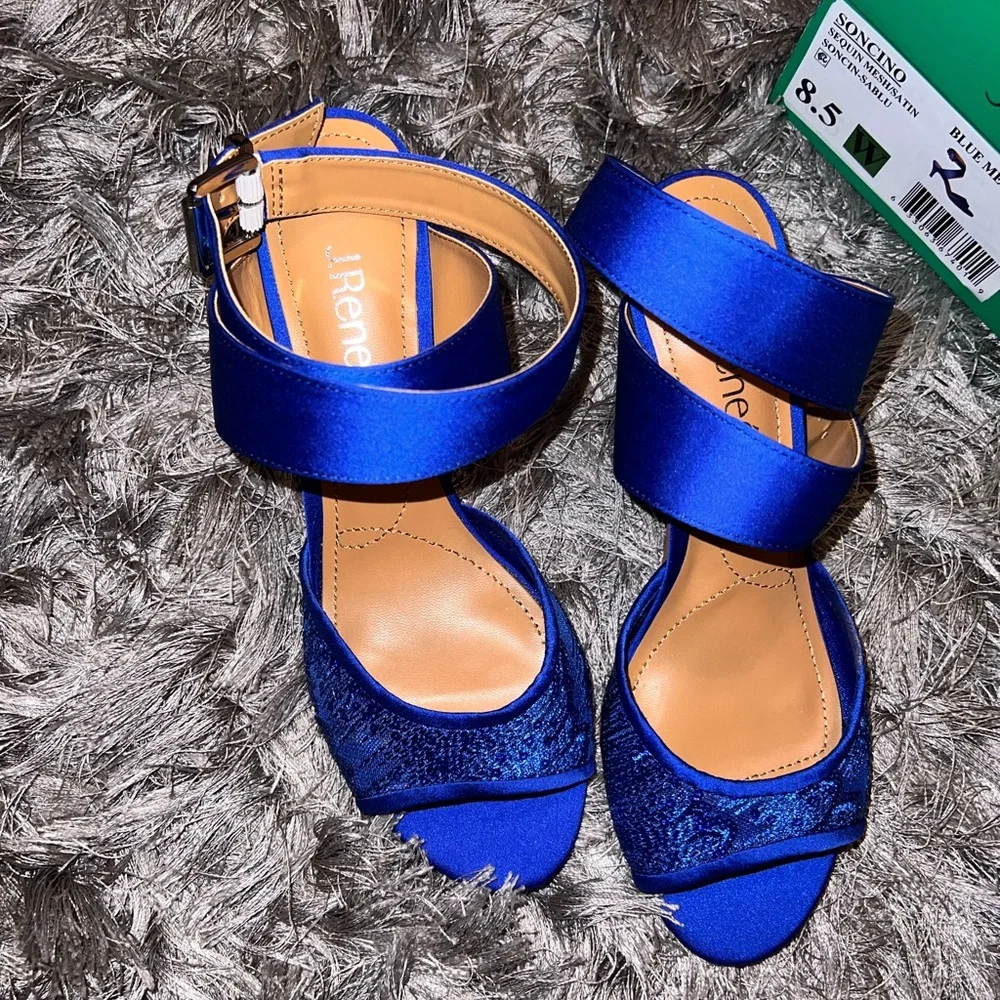 J. Renee Blue Satin Strappy Heels - Picture 4 of 6